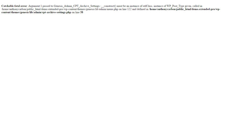 Catchable fatal error: Argument 1 passed to Genesis_Admin_CPT_Archive_Settings::