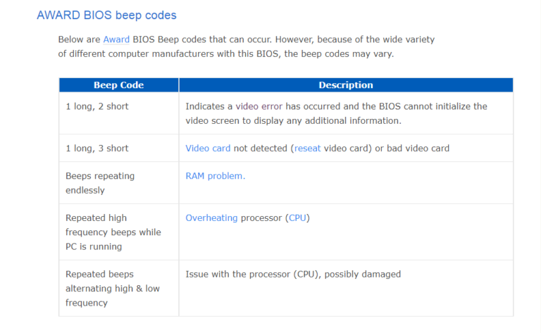 1 long and 2 short computer beep code error