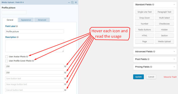 Gravity Forms Media Upload Field Settings