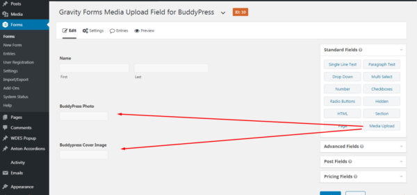 Gravity Forms Media Upload Field for BuddyPress